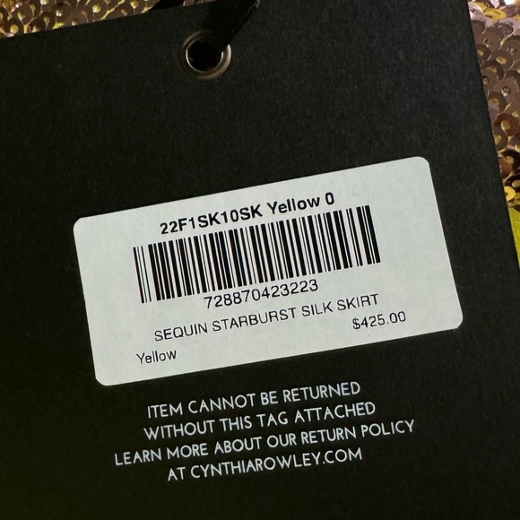 Yellow Cynthia Rowley Silk Peasant SKIRT ONLY w/ Copper Colored Sequins, NWT Sz0 - Picture 8 of 11